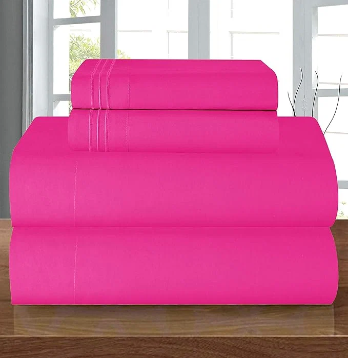 Comfortable Elegant Comfort Luxury 1500 Premium Hotel Quality Microfiber 5-Piece Sheet Set - Wrinkle Resistant All Around Elastic Fitted Sheet Deep Pocket up to 16 quot Split King Hot Pink Secure