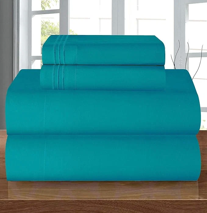 Lightweight Elegant Comfort Luxury 1500 Premium Hotel Quality Microfiber 4-Piece Sheet Set - Wrinkle Resistant All Around Elastic Fitted Sheet Deep Pocket up to 16 quot Queen Turquoise Contemporary