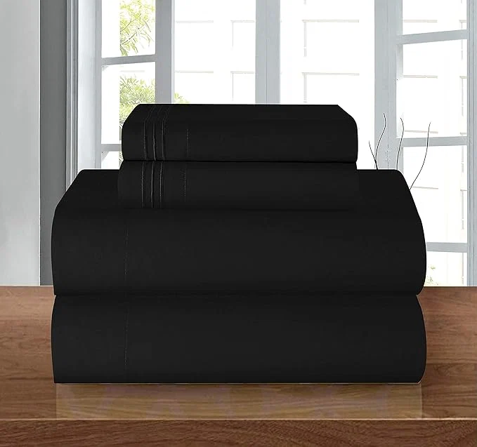 Recyclable Elegant Comfort Luxury Soft 1500 Premier Egyptian 4-Piece Premium Hotel Quality Wrinkle Resistant Coziest Bedding Set All Around Elastic Fitted Sheet Deep Pocket Twin Twin XL Black Trendy
