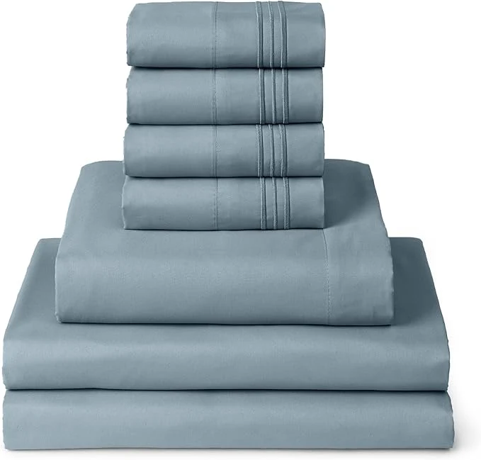 Original Mellanni Split King Sheet Set - 7-Piece Iconic Collection Bedding Including 4 Pillowcases 16-Inch Deep Pocket Easy Care Extra Soft Cooling Sheets Brushed Microfiber - Spa Blue Premium Material