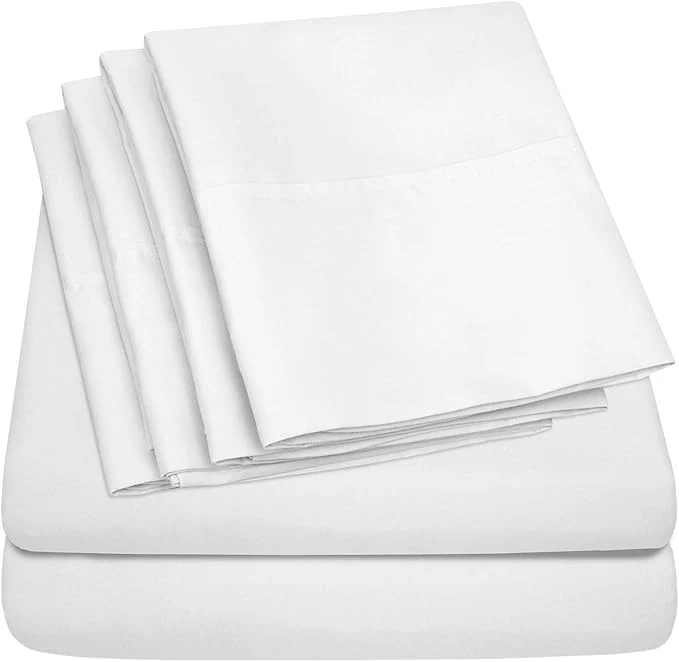 Refined Cal King Size Bed Sheets - 6 Piece 1500 Supreme Collection Fine Brushed Microfiber Deep Pocket California King Sheet Set Bedding - 2 Extra Pillow Cases Great Value California King White Minimalist