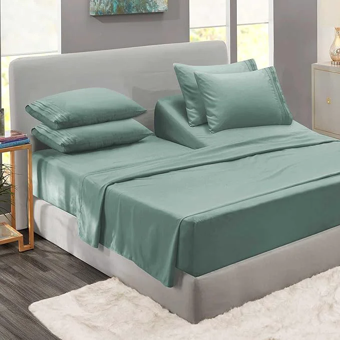 Clean Clara Clark Flex Top King Sheets - Hotel Luxury 6 Piece Bed Sheets for Top Split King Bed - Soft Bedding Sheets amp Pillowcases Head Split King Size. New Sage Green Responsible
