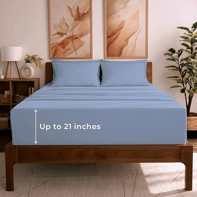 User-Friendly Mellanni Queen Sheet Set - 6-Piece Iconic Collection Bedding Including 4 Pillowcases 21-Inch Extra Deep Pocket Easy Care Ultra Soft Cooling Sheets Brushed Microfiber - Sky Blue Detailed