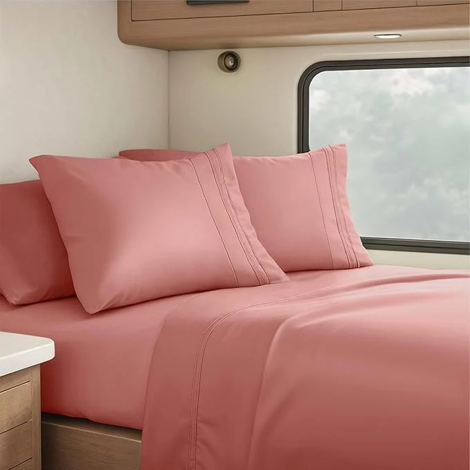 High-Performance Clara Clark RV Short Queen Sheets - Hotel Luxury 6 Piece Bed Sheets for Short Queen Size Bed - Soft Bedding Sheets amp Pillowcases Fits Low Mattress up to 10 inch deep. Short Queen Pink Clay First-Class