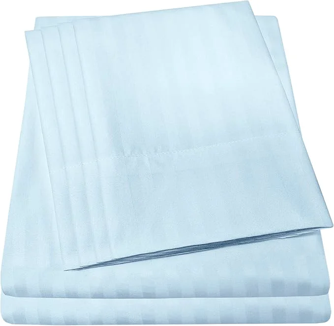 Exceptional Dobby Stripe Queen Sheets - 6 Piece 1500 Supreme Collection Fine Brushed Microfiber Deep Pocket Queen Sheet Set Bedding - 2 Extra Pillow Cases Great Value Queen Dobby Light Blue Comfortable