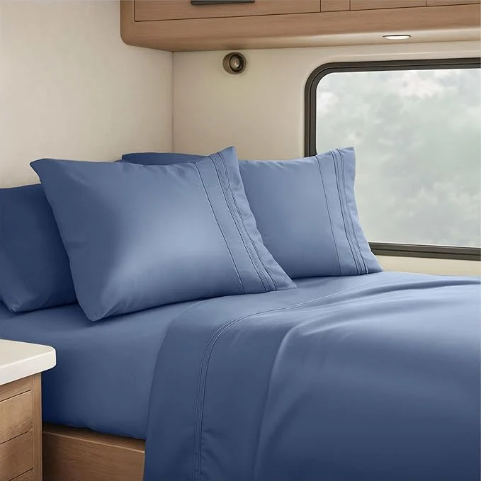 Contemporary Clara Clark RV Queen Sheets 6 Piece RV Sheets Set - Hotel Luxury Sheets for RV Bunks Super Soft Bedding Set Short Queen Navy Blue Practical