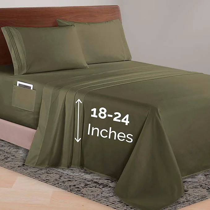 Pure Elegant Comfort Luxurious 1500 Premium Hotel Quality Microfiber 4-Piece Sheet Set 18-24 Inches Deep - Extra Deep Pocket Sheets - Ultra Soft 4PC Deep Pocket Sheets King Sage Green