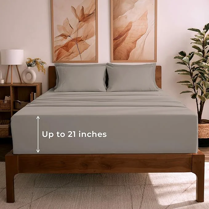 Sustainable Mellanni King Sheet Set - 6-Piece Iconic Collection Bedding Including 4 Pillowcases 21-Inch Extra Deep Pocket Easy Care Ultra Soft Cooling Sheets Brushed Microfiber - Tan High-End