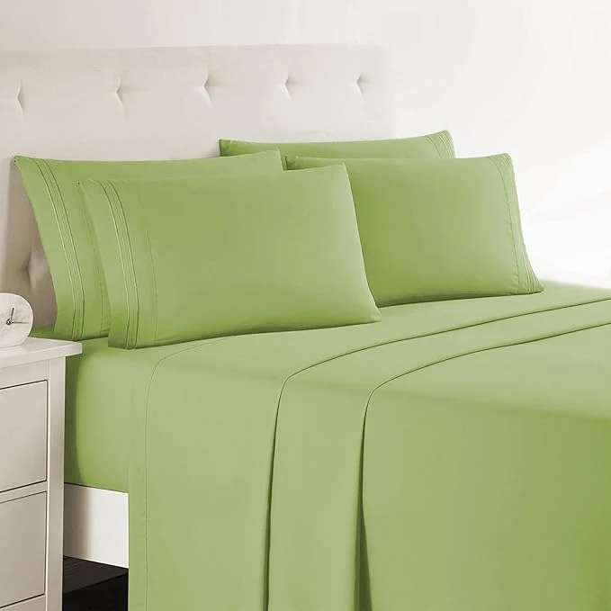 Environmentally Friendly Clara Clark Twin Sheets 5 Piece Set - Hotel Luxury Sheets for Twin Size Bed Super Soft Bedding Set Twin Size Garden Green Prestigious