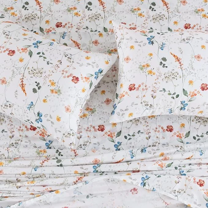 Specialty DAUAOTO King Size Printed Sheets Set Cotton Bedding Sets Up to 14 quot Deep Mattress Farmhouse Pattern Bedlinen Set Botanical Garden Organic