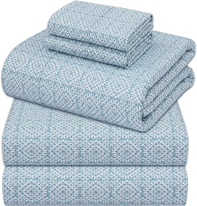 Effective ZOYER Cotton Sheets – Split King Size Percale Bedding Cooling amp Breathable Durable with a Crisp Soft amp Comfortable Feel 16 quot Deep Pocket 5-Piece Set Teal Geo Fashionable