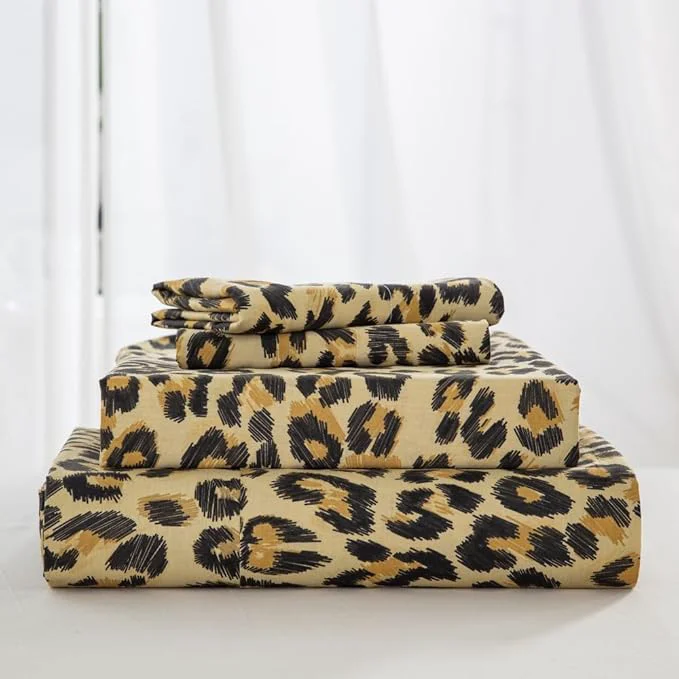 Advanced DAUAOTO Twin XL Cotton Sheets Set Printed Bedding Sets Up to 14 quot Deep Mattress Modern Pattern Bedlinen for Twin Extra Long Bed Leopard Yellow Easy-to-Use
