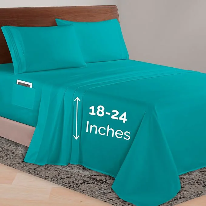 Recyclable Elegant Comfort Luxurious 1500 Premium Hotel Quality Microfiber 4-Piece Sheet Set 18-24 Inches Deep - Extra Deep Pocket Sheets - Ultra Soft 4PC Deep Pocket Sheets Full Turquoise Original Design