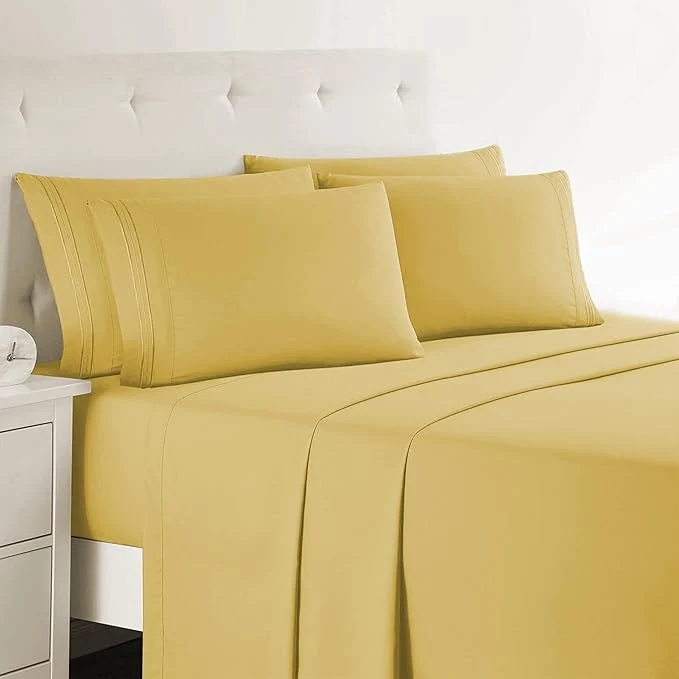 Clara Clark Full Sheets 6 Piece Set - Hotel Luxury Bed Sheets Super Soft Bedding Set Full Size Yellow Minimalist