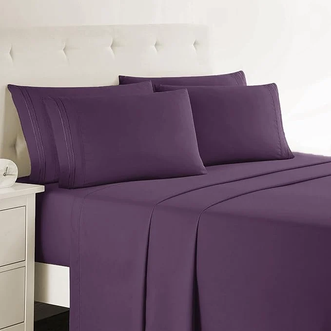 Environmentally Friendly Clara Clark Twin Sheets 5 Piece Set - Hotel Luxury Sheets for Twin Size Bed Super Soft Bedding Set Twin Size Eggplant Purple Minimalist