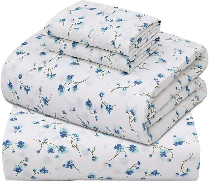 High-Performance ZOYER Cotton Sheets – Queen Size Percale Bedding Cooling amp Breathable Durable with a Crisp Soft amp Comfortable Feel 16 quot Deep Pocket 4-Piece Set La Laa Flower Casual