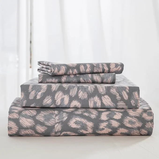 Secure DAUAOTO California King Cotton Sheets Set Printed Bedding Sets Modern Pattern Bedlinen for Cal King Mattress Up to 14 quot Deep Leopard Gray Effective