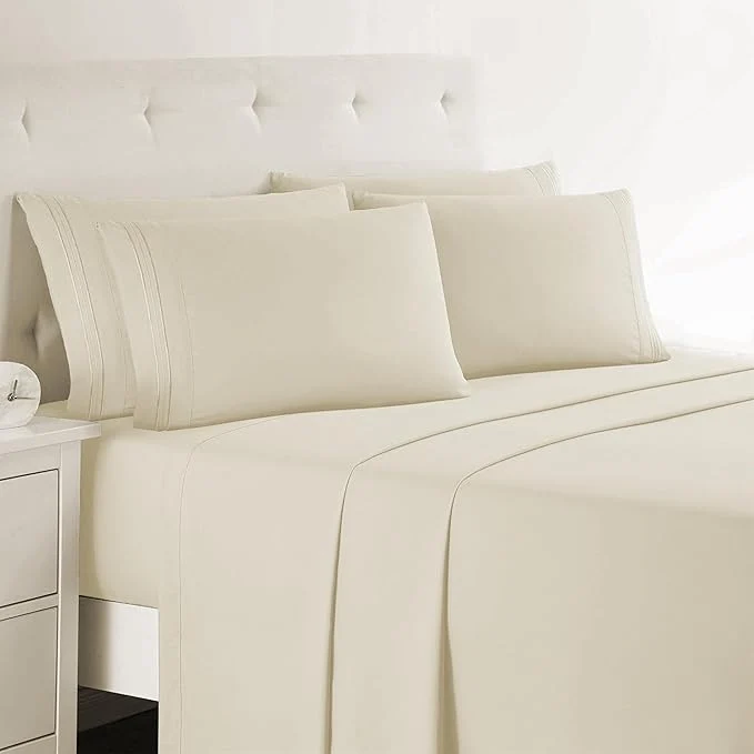 Long-Lasting Clara Clark Full Sheets 6 Piece Set - Hotel Luxury Bed Sheets Super Soft Bedding Set Full Size Beige Cream Refined
