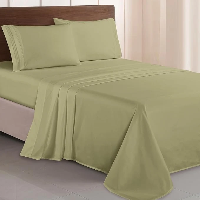Powerful Elegant Comfort Luxurious 1500 Premium Hotel Quality Microfiber Three Line Embroidered Softest 4-Piece Bed Sheet Set Wrinkle and Fade Resistant Twin Twin XL Sage-Green Advanced
