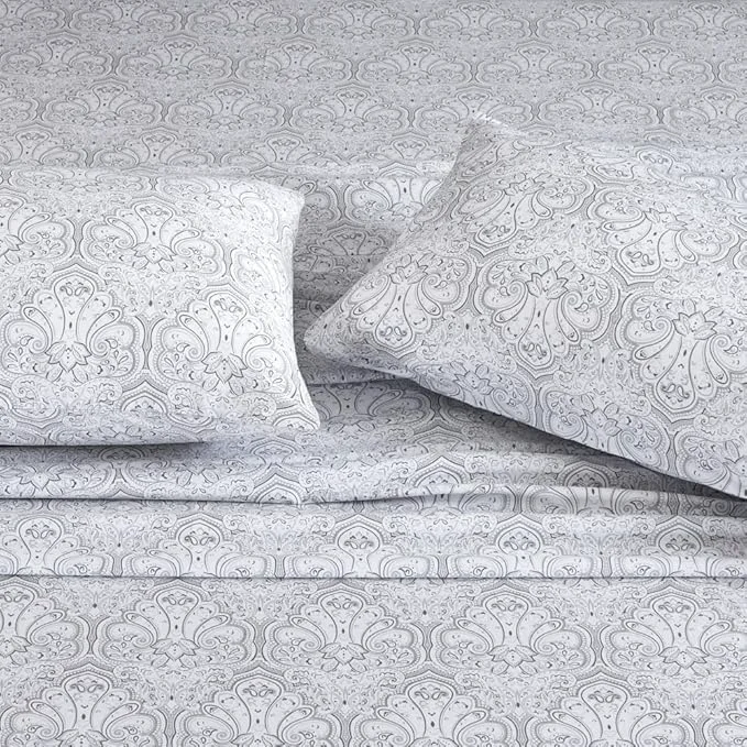 Environmentally Friendly Cotton Sheets Set Twin Size Printed Bedding Sets Up to 14 quot Deep Mattress Farmhouse Pattern Bedlinen Set Gray Damask Carefully Designed