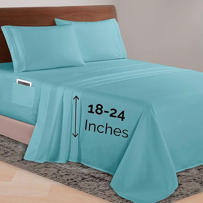 Original Elegant Comfort Luxurious 1500 Premium Hotel Quality Microfiber 4-Piece Sheet Set 18-24 Inches Deep - Extra Deep Pocket Sheets - Ultra Soft 4PC Deep Pocket Sheets California King Aqua Blue Prestigious
