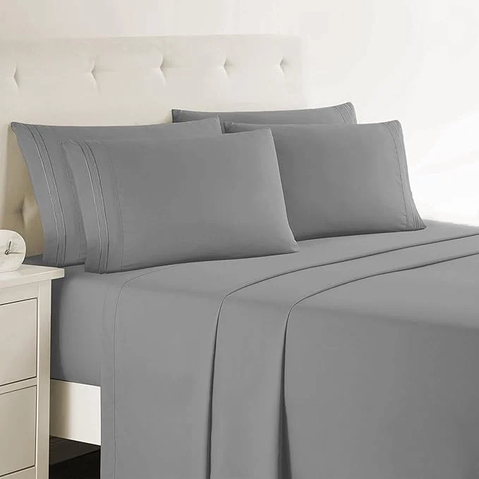 Powerful Clara Clark Cal King Sheets - Hotel Luxury 6 Piece Bed Sheets for Cal King Size Bed - Soft Bedding Sheets amp Pillowcases Fits Mattress up to 16 inch deep. California King Medium Grey Eco-Friendly