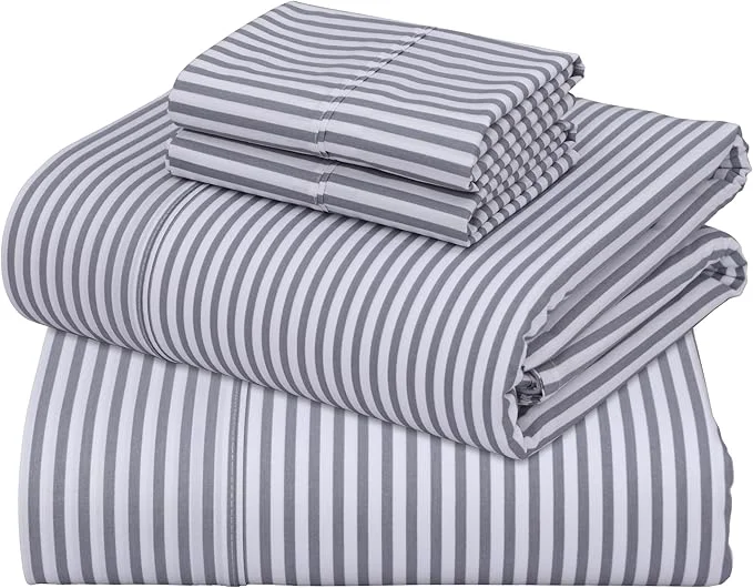 Artisan ZOYER Cotton Sheets – Queen Size Percale Bedding Cooling amp Breathable Durable with a Crisp Soft amp Comfortable Feel 16 quot Deep Pocket 4-Piece Set Grey Stripe High-Performance
