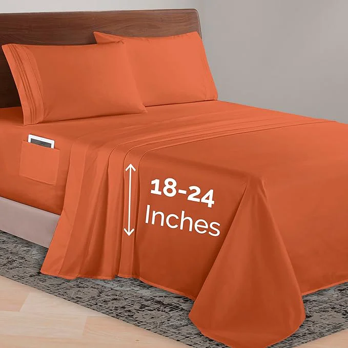 Lightweight Elegant Comfort Luxurious 1500 Premium Hotel Quality Microfiber 4-Piece Sheet Set 18-24 Inches Deep - Extra Deep Pocket Sheets - Ultra Soft 4PC Deep Pocket Sheets California King Coral
