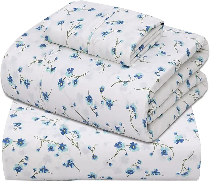 Pure ZOYER Cotton Sheets – Twin XL Size Percale Bedding Cooling amp Breathable Durable with a Crisp Soft amp Comfortable Feel 16 quot Deep Pocket 3-Piece Set La Laa Flower Premium