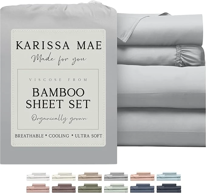 Fast KARISSA MAE Cooling Bamboo Viscose Split King Sheet Set FSC 18 Deep Pocket Silky Soft amp Hypoallergenic with Organizer Band amp Elastic Corner Straps Grey Mist Unique