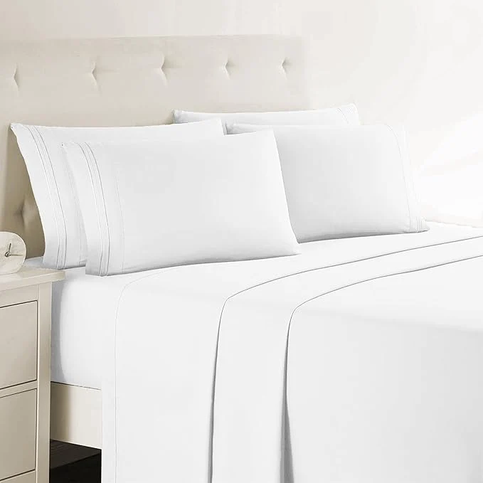 Safe Clara Clark Queen Sheets 6 Piece Set - Hotel Luxury Sheets for Queen Size Bed Super Soft Bedding Set White Next-Generation