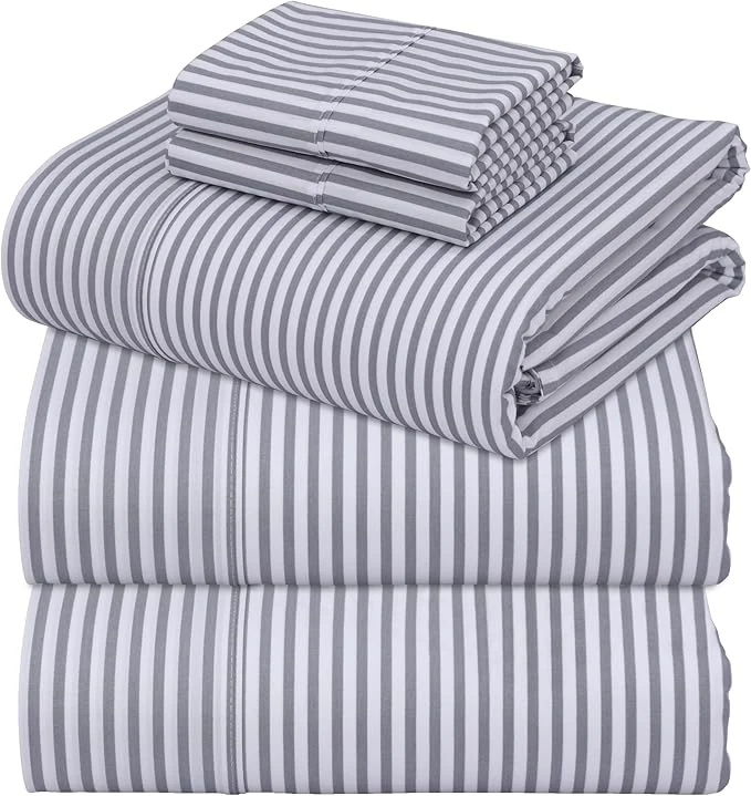 Fine Crafted ZOYER Cotton Sheets – Split King Size Percale Bedding Cooling amp Breathable Durable with a Crisp Soft amp Comfortable Feel 16 quot Deep Pocket 5-Piece Set Grey Stripe Minimalist