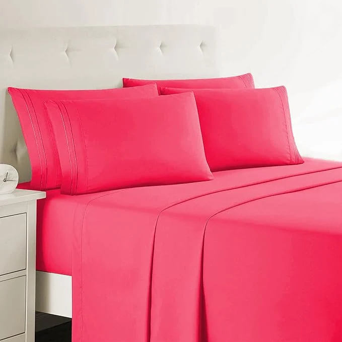 Versatile Clara Clark Full Sheets 6 Piece Set - Hotel Luxury Bed Sheets Super Soft Bedding Set Full Size Hot Pink Prestigious