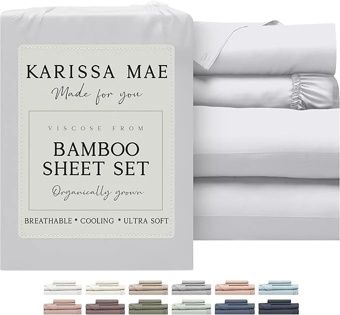 Minimalist KARISSA MAE Cooling Bamboo Viscose Cal King Sheet Set FSC 18 Deep Pocket Silky Soft amp Hypoallergenic with Organizer Band amp Elastic Corner Straps White Next-Generation
