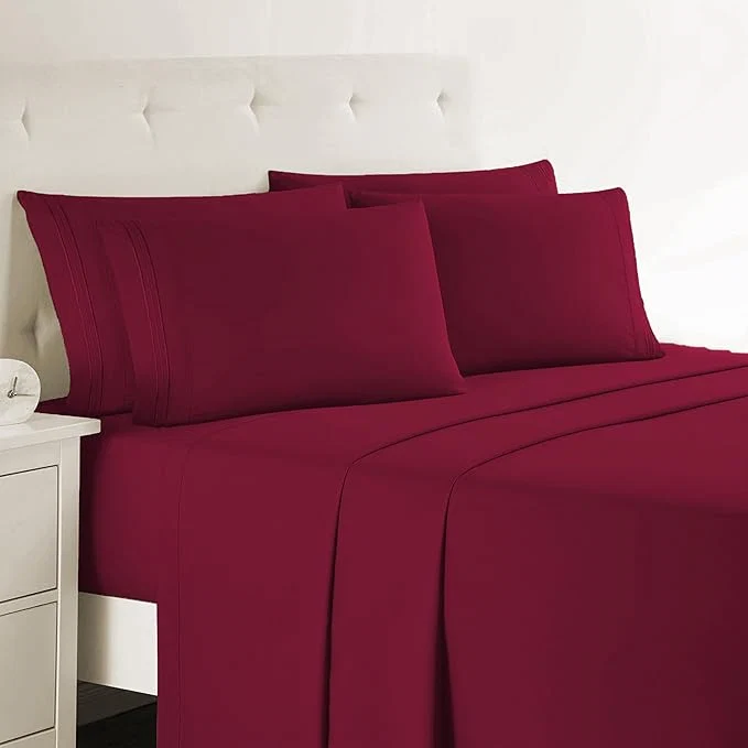 Smart Clara Clark Cal King Sheets 6 Piece Set - Hotel Luxury Sheets for Cal King Size Bed Super Soft Bedding Set Cal King Size Burgundy Red Efficient