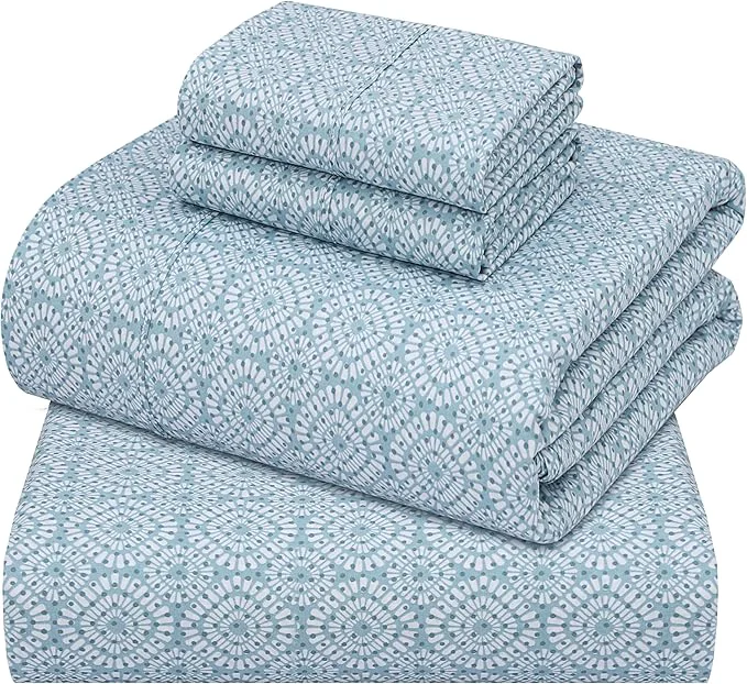 Solid ZOYER Cotton Sheets – California King Percale Bedding Cooling amp Breathable Durable with a Crisp Soft amp Comfortable Feel 14 quot Deep Pocket 4-Piece Set Teal Geo Secure