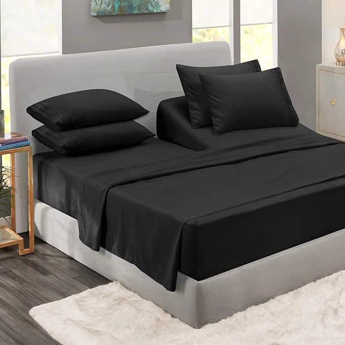 Powerful Clara Clark Flex Top King Sheets 6 Piece Set - Hotel Luxury Sheets for Top Split King Bed Super Soft Bedding Set Head Split King Black Smart