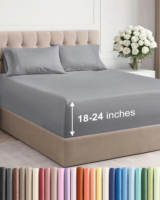 World-Class Extra Deep Twin XL Sheet Set - 4 Piece Breathable and Cooling Sheets - Hotel Luxury Bedding for Women Men Kids amp Teens - Easy amp Secure Fit - Soft and Wrinkle - Extra Deep Pockets - Steel Blue Detailed