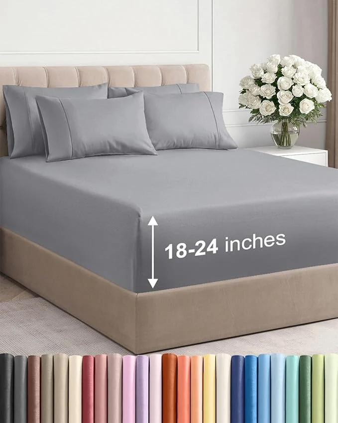 Premium Extra Deep Cal King Sheet Set - 6 Piece Breathable and Cooling Sheets - Hotel Luxury Bedding for Women Men Kids amp Teens - Easy amp Secure Fit - Soft and Wrinkle - Extra Deep Pockets - Steel Blue Functional