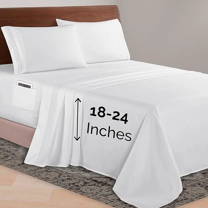 Natural Elegant Comfort Luxurious 1500 Premium Hotel Quality Microfiber 4-Piece Sheet Set 18-24 Inches Deep - Extra Deep Pocket Sheets - Ultra Soft 4PC Deep Pocket Sheets Twin Twin XL White Selected