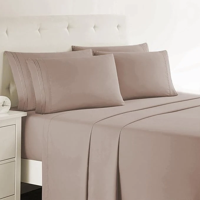 Traditional Clara Clark Full Sheets 6 Piece Set - Hotel Luxury Bed Sheets Super Soft Bedding Set Full Size Taupe Sand Smart