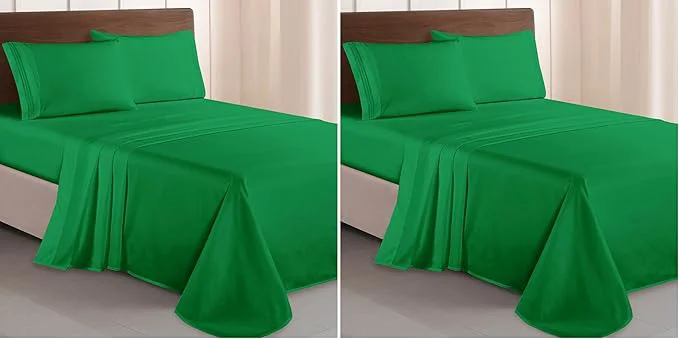 Outstanding Elegant Comfort Luxurious 1500 Premium Hotel Quality Microfiber Three Line Embroidered Softest 4-Piece Bed Sheet Set Wrinkle and Fade Resistant King Emerald Green Pack of 2 Trusted