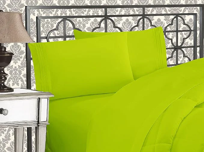 Healthy Elegant Comfort Luxurious 1500 Premium Hotel Quality Microfiber Three Line Embroidered Softest 4-Piece Bed Sheet Set Wrinkle and Fade Resistant California King Lime Effective