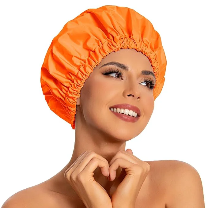 Optimized Reusable Shower Cap for Women Large Waterproof Shower Bonnet Relaxed