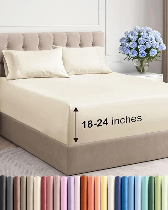 Top-Quality Extra Deep Twin XL Sheet Set - 4 Piece Breathable and Cooling Sheets - Hotel Luxury Bedding for Women Men Kids amp Teens - Easy amp Secure Fit - Soft and Wrinkle - Extra Deep Pockets - Off White Original