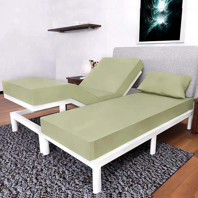 Environmentally Friendly Split Queen Sheets - 5 Pcs Set for Adjustable Bed - Soft Wrinkle-Resistant Sage Original