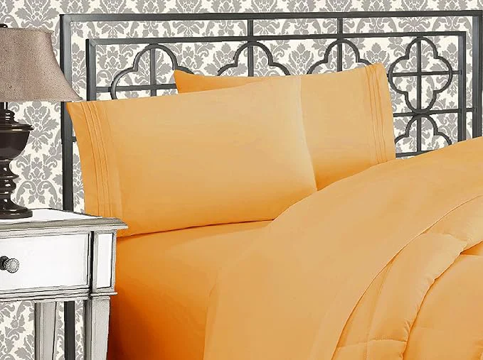 Exceptional Elegant Comfort Luxurious 1500 Premium Hotel Quality Microfiber Three Line Embroidered Softest 4-Piece Bed Sheet Set Wrinkle and Fade Resistant California King Camel-Gold Outstanding