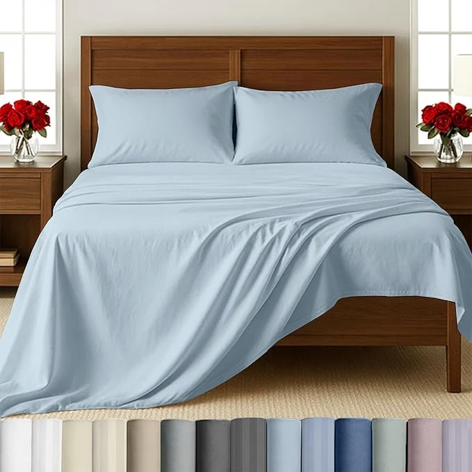 Sophisticated California Design Den Luxury Sheets Set for Split King Adjustable Bed Soft Cotton 500 Thread Count Sateen Sheets for Bed Snug Fit Includes Twin-XL Fitted Sheets - Blue Grey Tone Functional