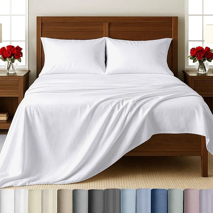 Contemporary California Design Den Split King Size Sheet Set - Cotton 500 Thread Count Sateen Deep Pocket Bedding for Adjustable Bed Includes Twin-XL Fitted Elastic Sheets amp Pillowcases - White Modern