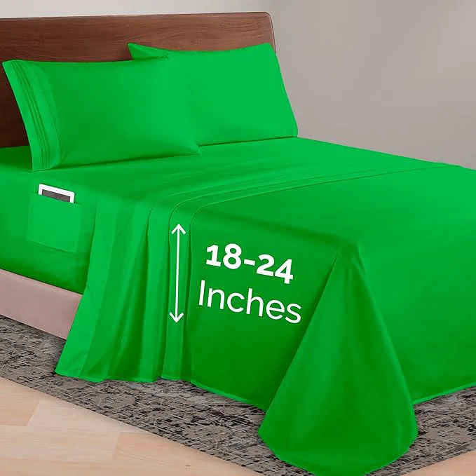 Powerful Elegant Comfort Luxurious 1500 Premium Hotel Quality Microfiber 4-Piece Sheet Set 18-24 Inches Deep - Extra Deep Pocket Sheets - Ultra Soft 4PC Deep Pocket Sheets King Emerald Green Comfortable